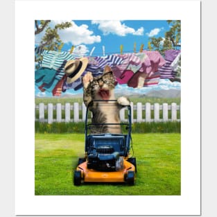 Cat Mowing Posters and Art